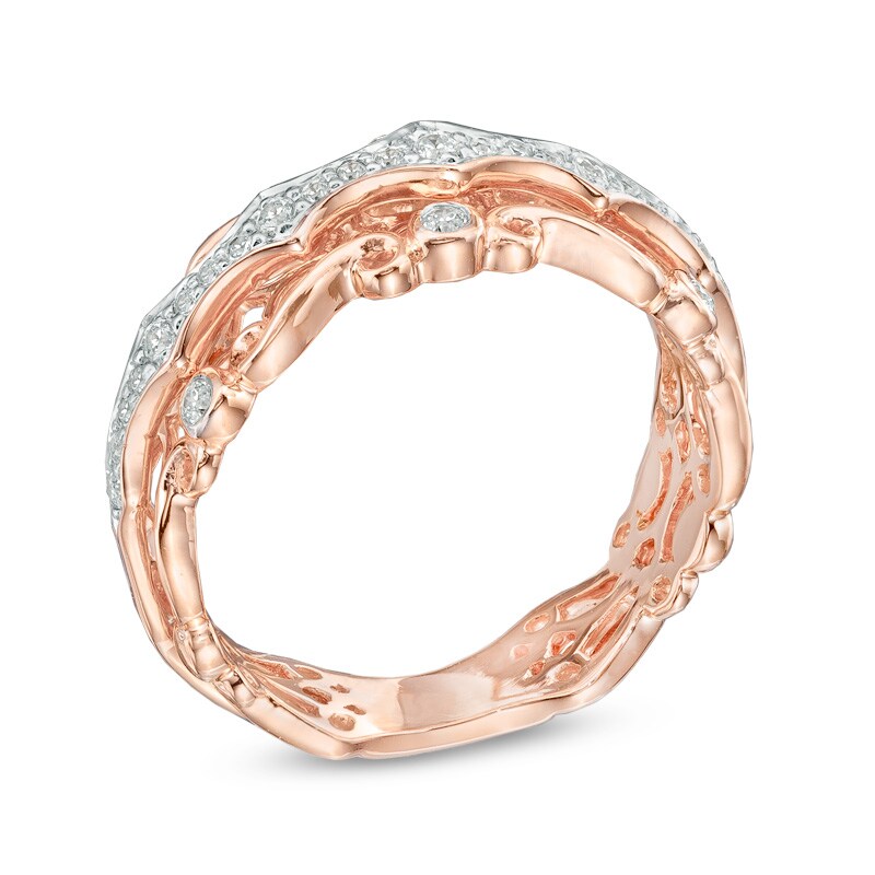 Main Image 2 of 1/4 CT. T.W. Diamond Vintage-Inspired Scroll Band in 10K Rose Gold