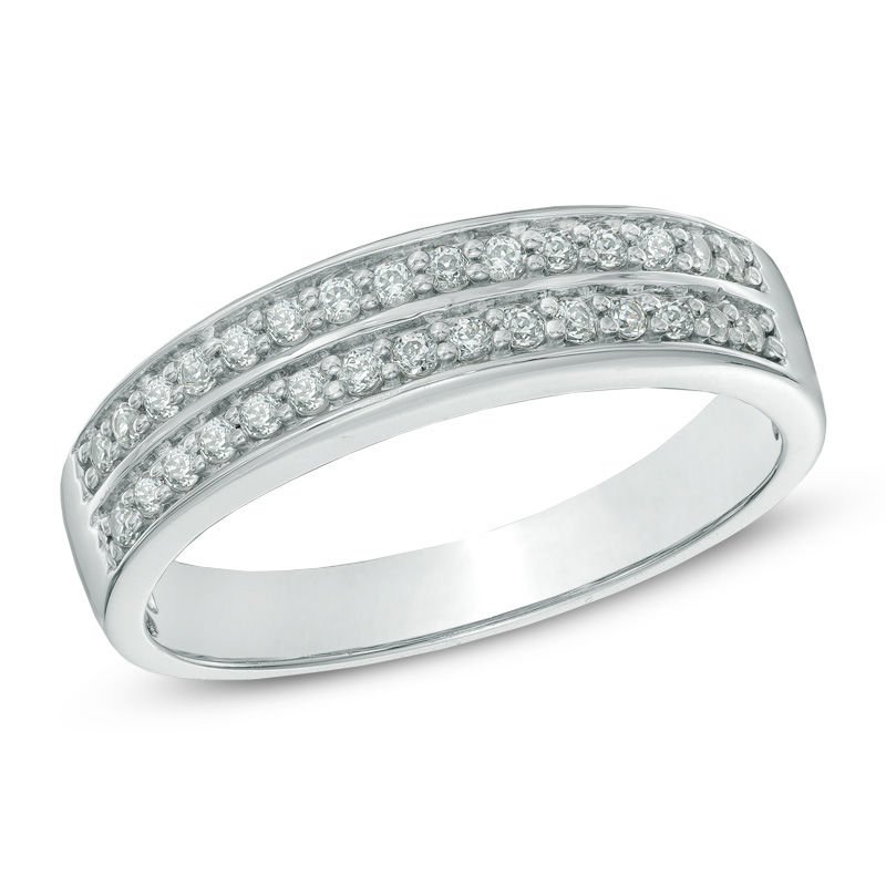 Main Image 1 of 1/4 CT. T.W. Diamond Double Row Band in 10K White Gold