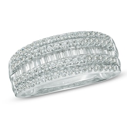 1/2 CT. T.W. Baguette and Round Diamond Layered Band in 10K White Gold