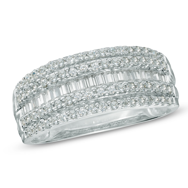 Main Image 1 of 1/2 CT. T.W. Baguette and Round Diamond Layered Band in 10K White Gold