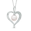 Thumbnail Image 1 of 7.5-8.0mm Freshwater Cultured Pearl and Lab-Created White Sapphire  Heart Pendant in Sterling Silver