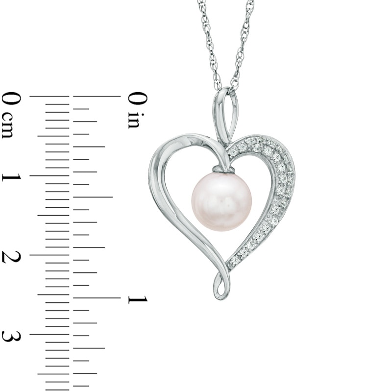 Main Image 2 of 7.5-8.0mm Freshwater Cultured Pearl and Lab-Created White Sapphire  Heart Pendant in Sterling Silver