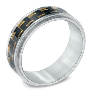 Men's 9.0mm Carbon Fiber Comfort Fit Wedding Band in Stainless Steel ...