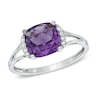 Thumbnail Image 1 of 8.0mm Cushion-Cut Amethyst and Diamond Accent Ring in Sterling Silver