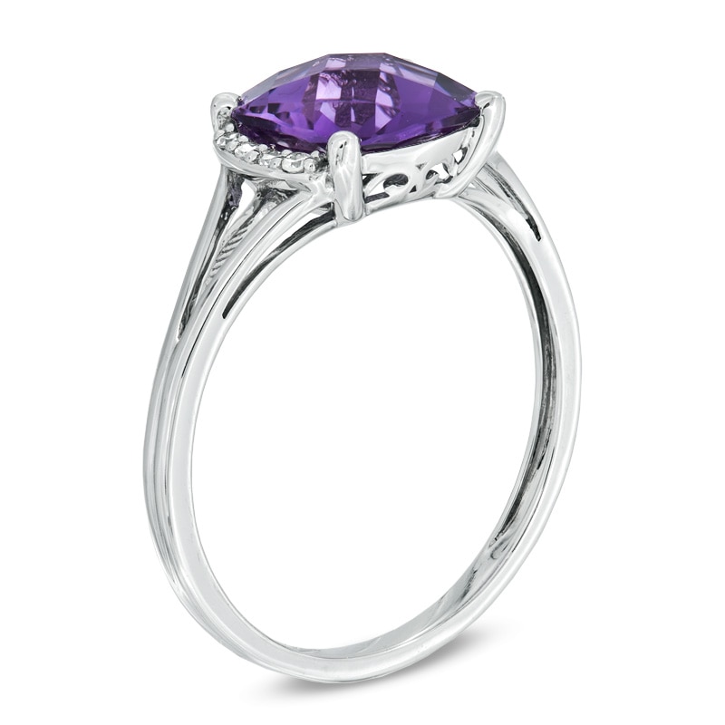 Main Image 2 of 8.0mm Cushion-Cut Amethyst and Diamond Accent Ring in Sterling Silver