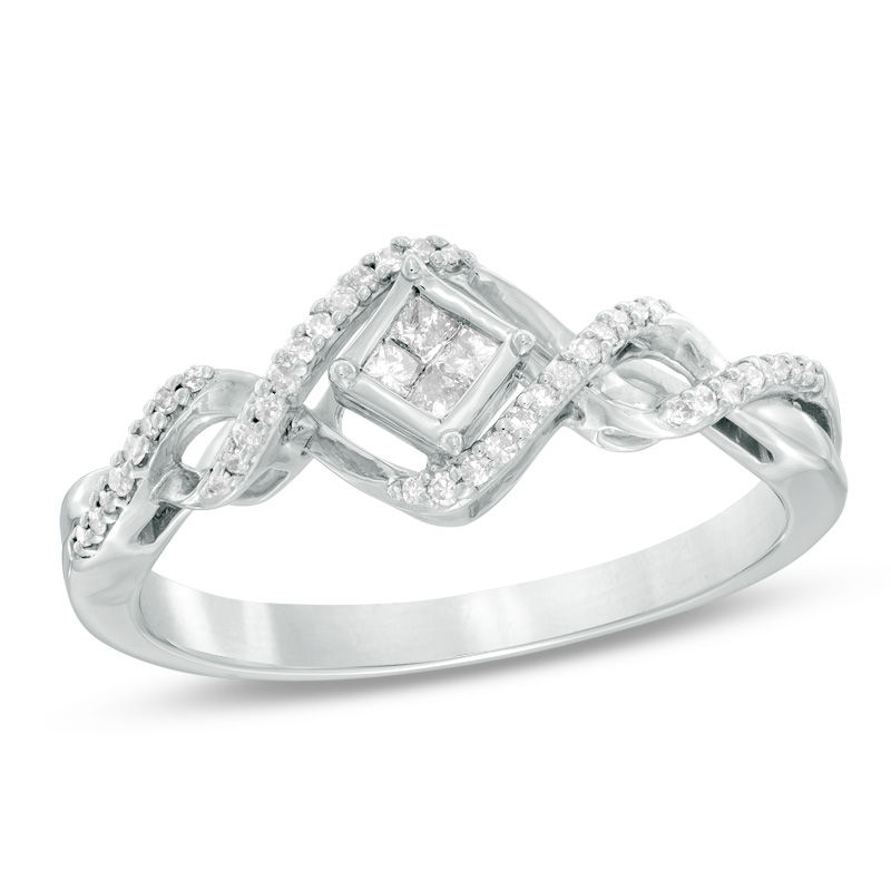 Main Image 1 of 1/6 CT. T.W. Quad Princess-Cut Diamond Bypass Twist Ring in 10K White Gold