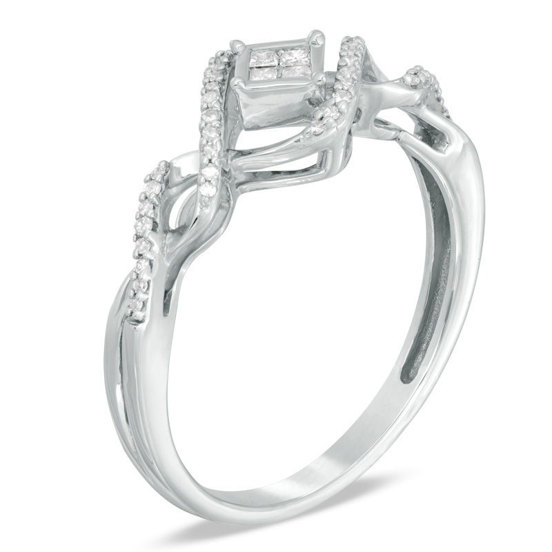 Main Image 2 of 1/6 CT. T.W. Quad Princess-Cut Diamond Bypass Twist Ring in 10K White Gold