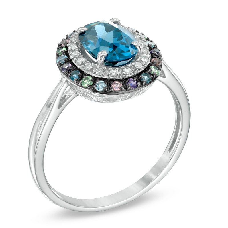 Multi-Gemstone and Diamond Accent Ring in 10K White Gold