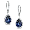 Thumbnail Image 1 of Pear-Shaped Lab-Created Blue and White Sapphire Frame Drop Earrings in Sterling Silver