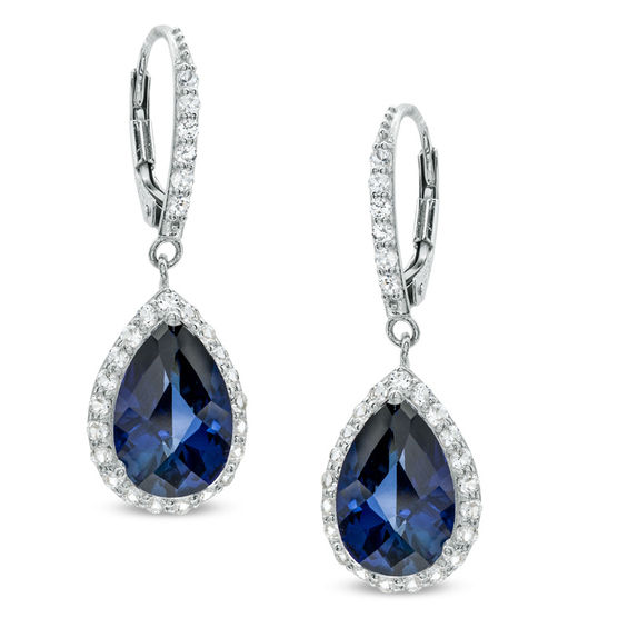 Pear Shape Blue Sapphire Earrings With Round Diamonds (1.77cttw) AAAAA  Quality