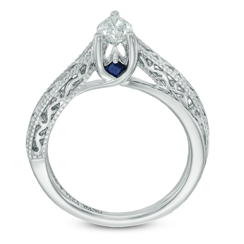 Main Image 3 of Vera Wang Love Collection 1/2 CT. Pear-Shaped Diamond Solitaire Scroll Engagement Ring in 14K White Gold