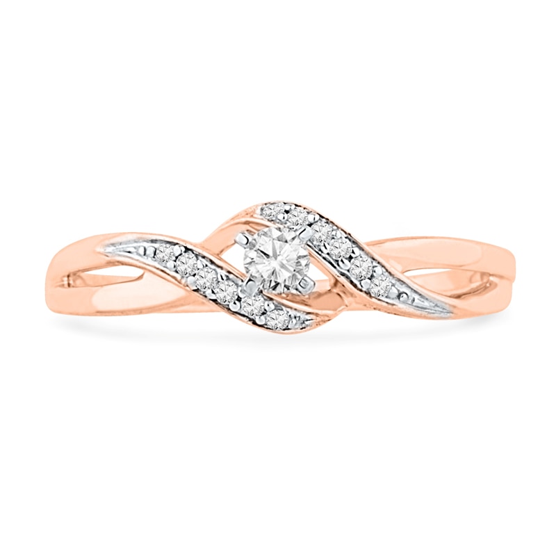 Main Image 2 of 1/10 CT. T.W. Diamond Bypass Split Shank Promise Ring in 10K Rose Gold