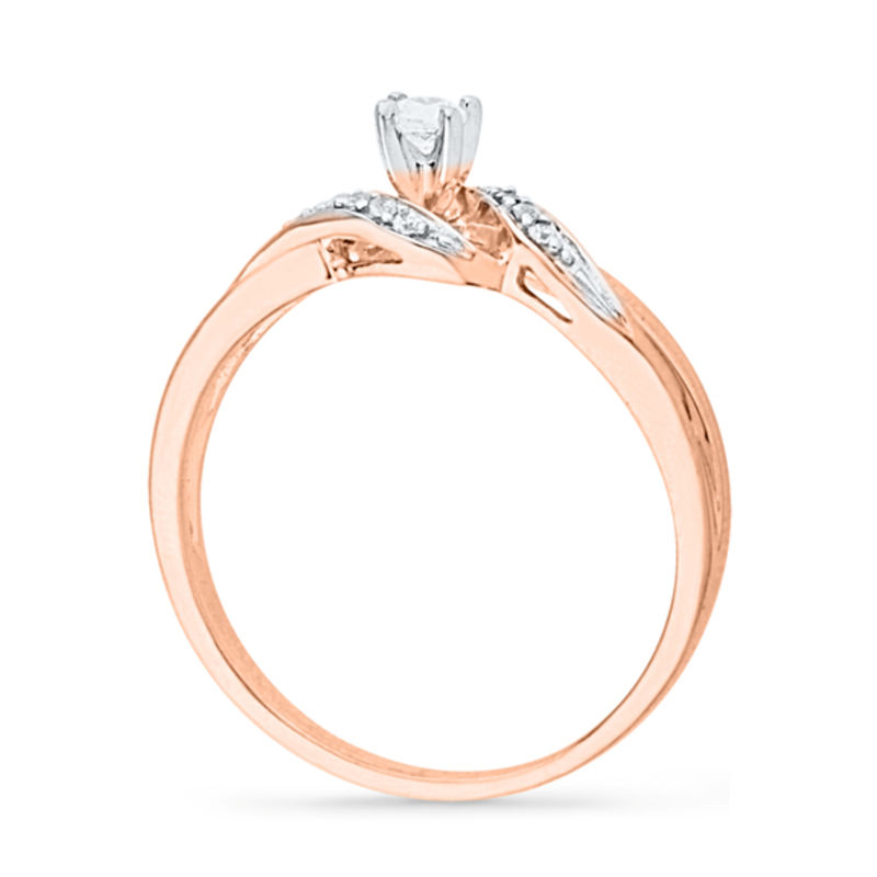 Main Image 3 of 1/10 CT. T.W. Diamond Bypass Split Shank Promise Ring in 10K Rose Gold