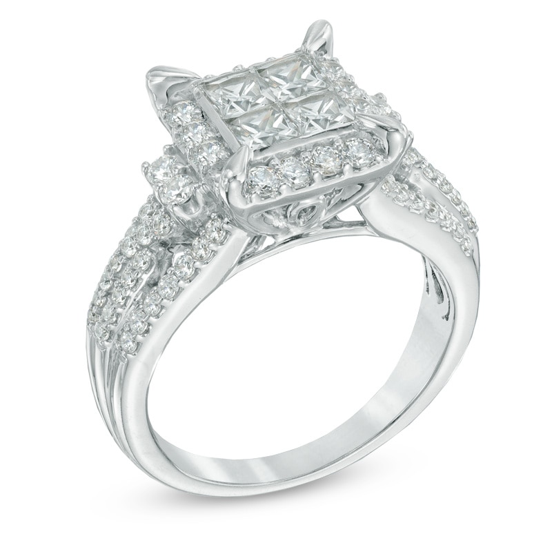 1-1/2 CT. T.W. Princess-Cut Quad Diamond Frame Engagement Ring in 14K ...