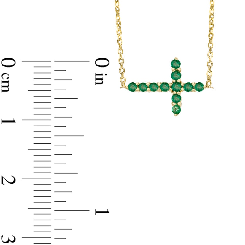 Emerald Sideways Cross Necklace in 10K Gold