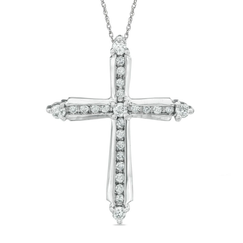 Main Image 1 of 1/2 CT. T.W. Diamond Cross Pendant in 10K White Gold