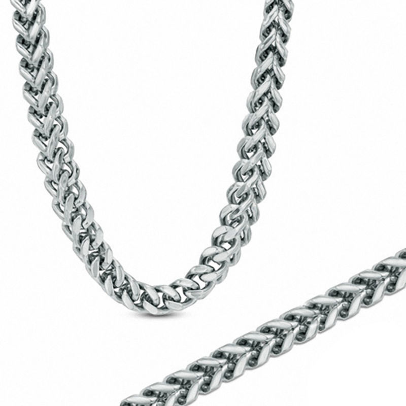 Main Image 1 of Men's 8.0mm Wheat Necklace and Bracelet Set in Stainless Steel - 24&quot;