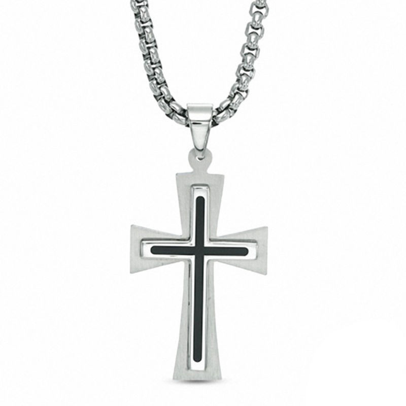 Men's Stacked Cross Pendant in Stainless Steel - 24"