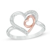 Thumbnail Image 0 of Diamond Accent Looping Double Heart Ring in Sterling Silver and 10K Rose Gold