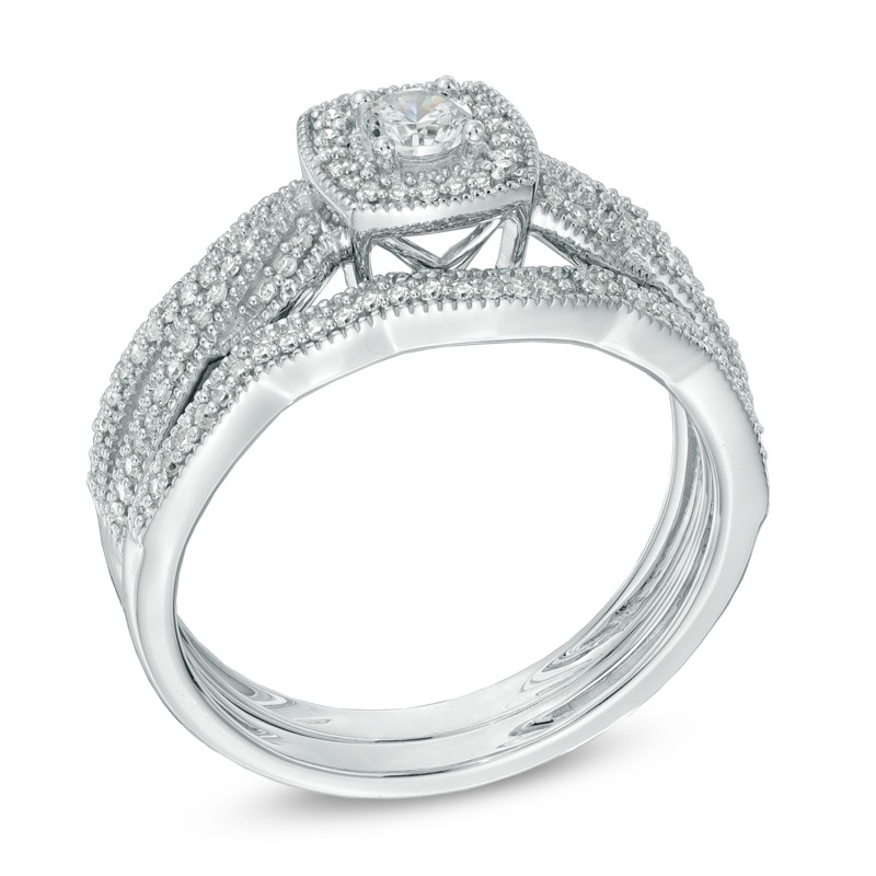 Main Image 2 of 3/8 CT. T.W. Diamond Braid Vintage-Style Frame Bridal Set in 10K White Gold