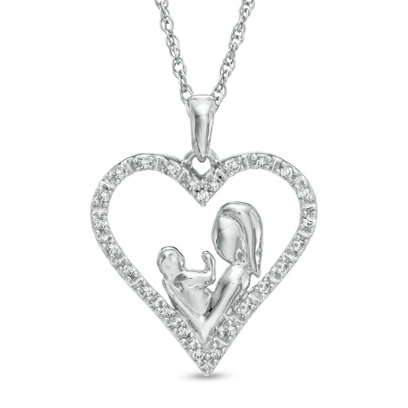 Main Image 1 of 1/10 CT. T.W. Diamond Motherly Love Heart Pendant in 10K White Gold