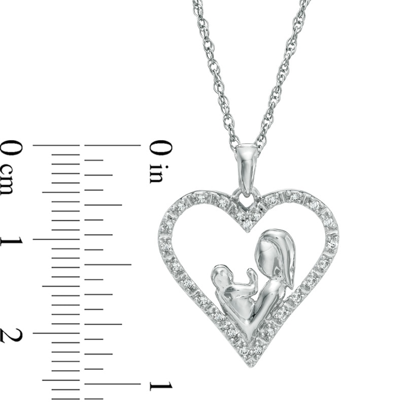 Main Image 2 of 1/10 CT. T.W. Diamond Motherly Love Heart Pendant in 10K White Gold