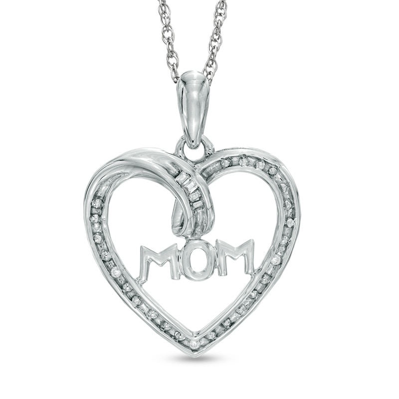 Main Image 1 of Diamond Accent &quot;MOM&quot; Heart Pendant in Sterling Silver