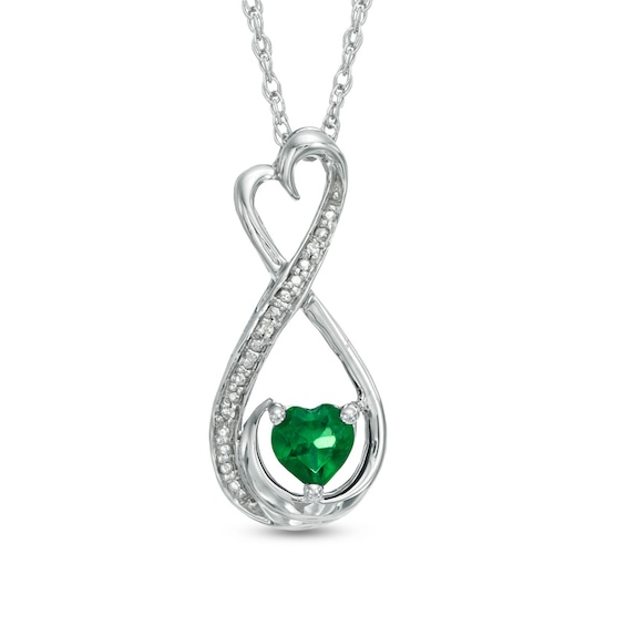 5.0mm Heart-Shaped Lab-Created Emerald And Diamond Accent Infinity Heart MOM Pendant In Sterling Silver