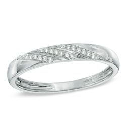 Ladies' 1/20 CT. T.W. Diamond Slant Striped Wedding Band in 10K White Gold