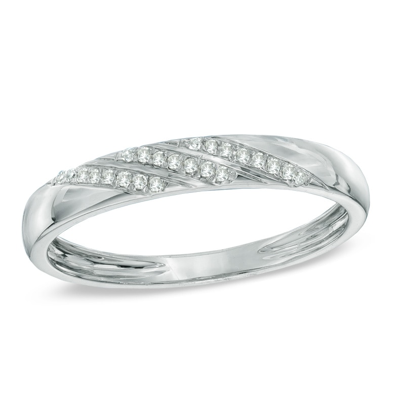 Main Image 1 of Ladies' 1/20 CT. T.W. Diamond Slant Striped Wedding Band in 10K White Gold