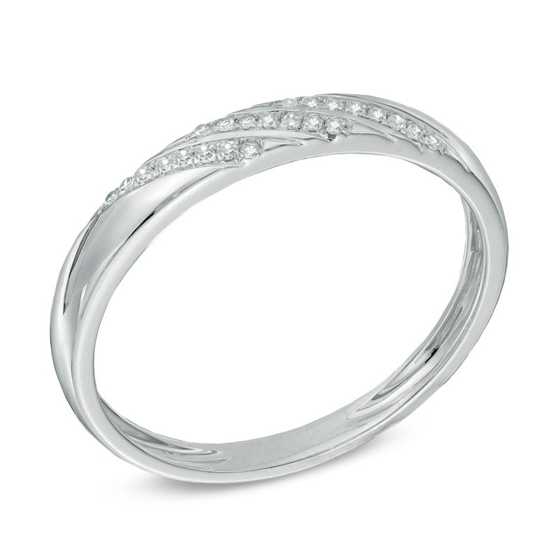 Main Image 2 of Ladies' 1/20 CT. T.W. Diamond Slant Striped Wedding Band in 10K White Gold