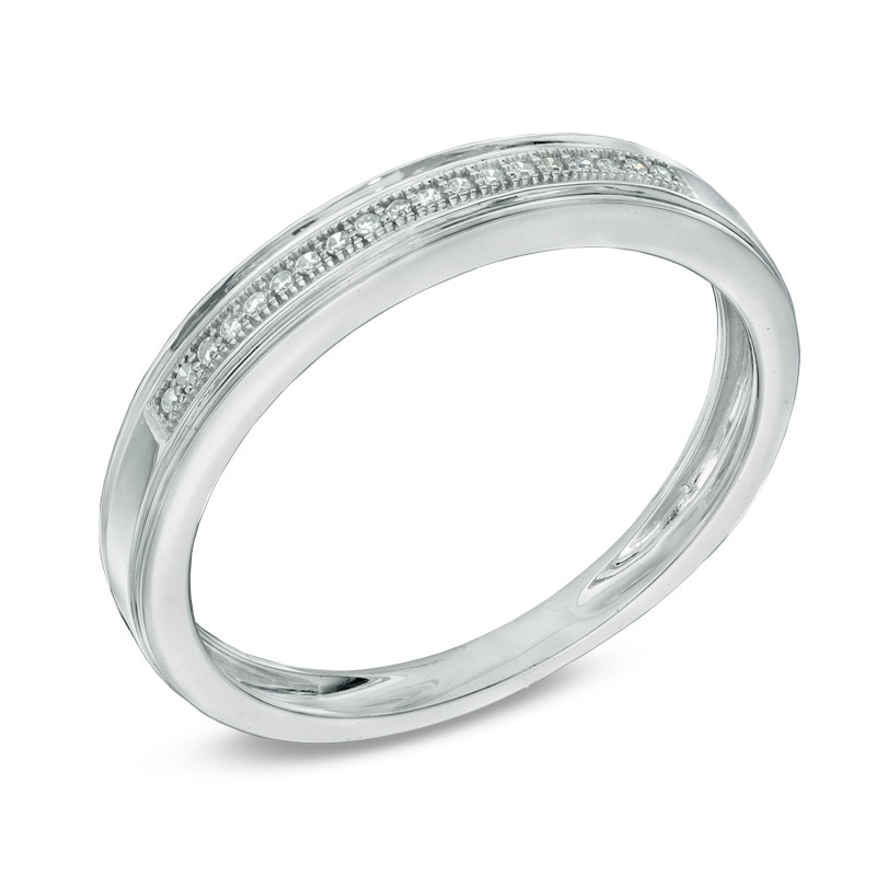 Main Image 2 of Men's 1/20 CT. T.W. Diamond Wedding Band in 10K White Gold