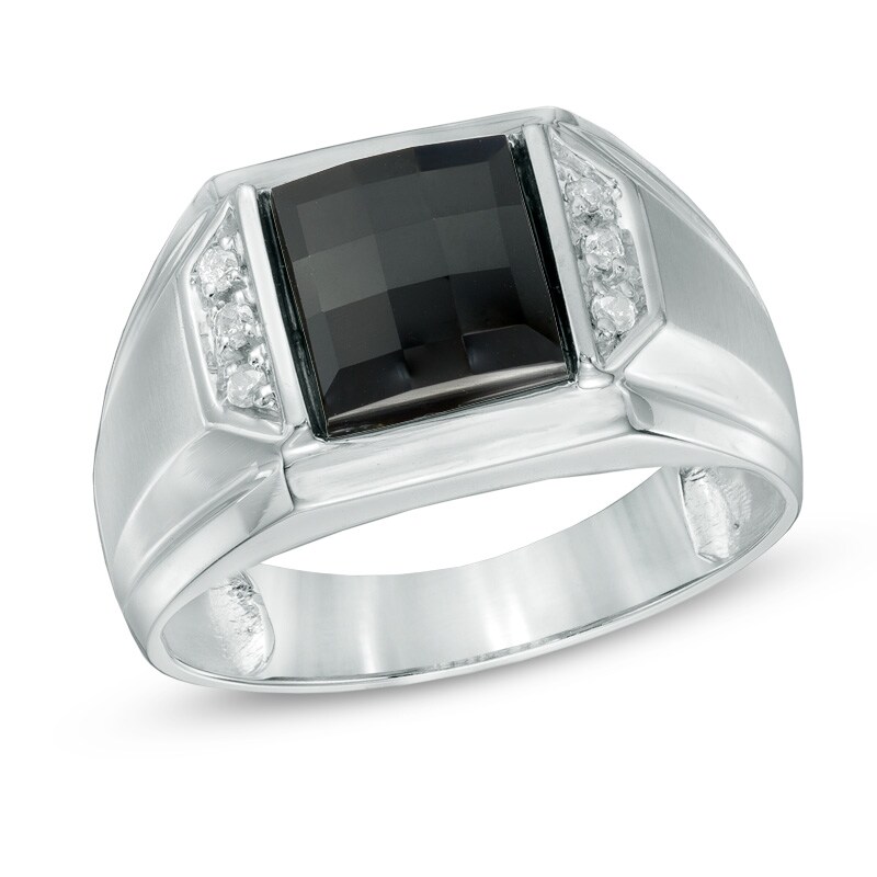 Men S Square Cut Onyx And Diamond Accent Ring In 10k White Gold Zales Outlet