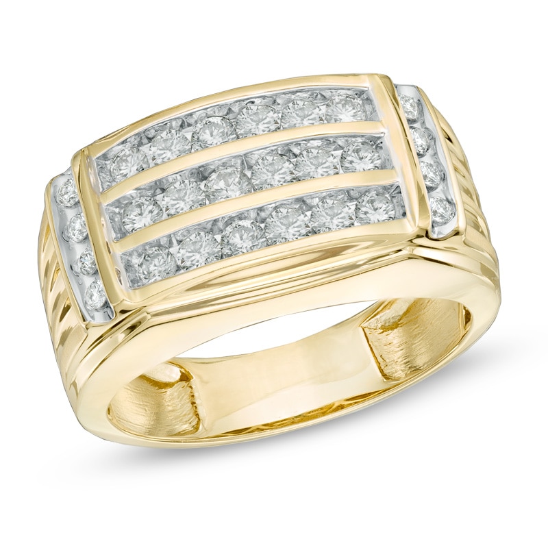 Main Image 1 of Men's 1 CT. T.W. Diamond Three Row Ring in 14K Gold