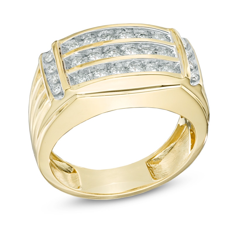 Main Image 2 of Men's 1 CT. T.W. Diamond Three Row Ring in 14K Gold