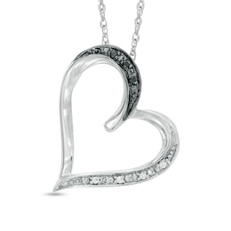 Enhanced Black and White Diamond Accent Tilted Heart Pendant in Sterling Silver
