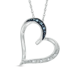 Blue and White Diamond Accent Tilted Heart Pendant in Sterling Silver