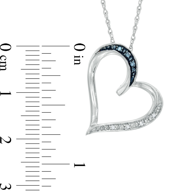 Main Image 2 of Blue and White Diamond Accent Tilted Heart Pendant in Sterling Silver