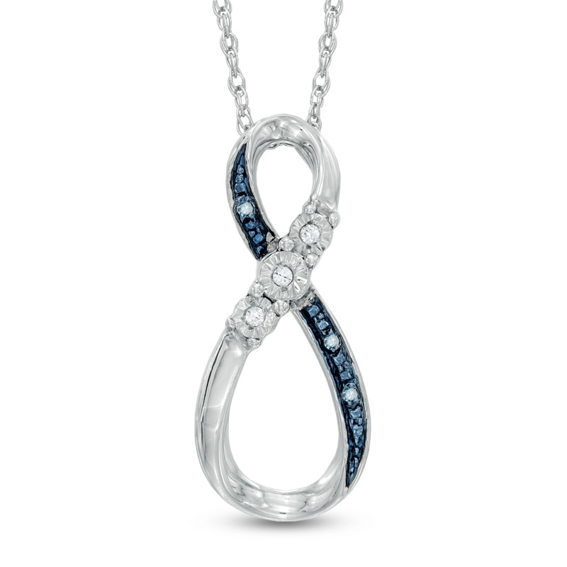 Main Image 1 of Enhanced Blue and White Diamond Accent Infinity Pendant in Sterling Silver