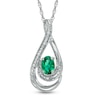 Thumbnail Image 1 of Oval Lab-Created Emerald and Diamond Accent Loop Pendant in Sterling Silver