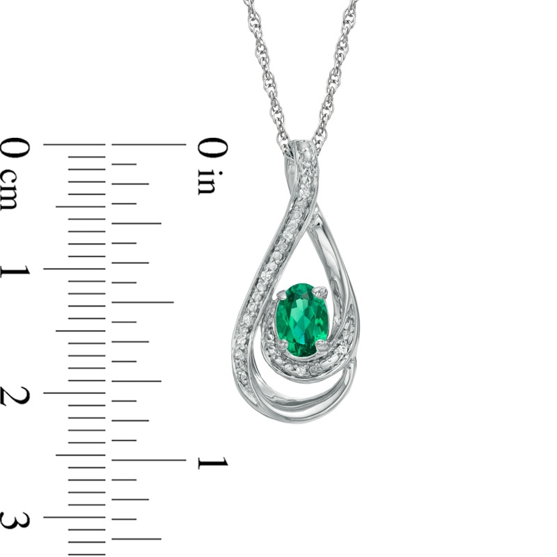 Main Image 2 of Oval Lab-Created Emerald and Diamond Accent Loop Pendant in Sterling Silver