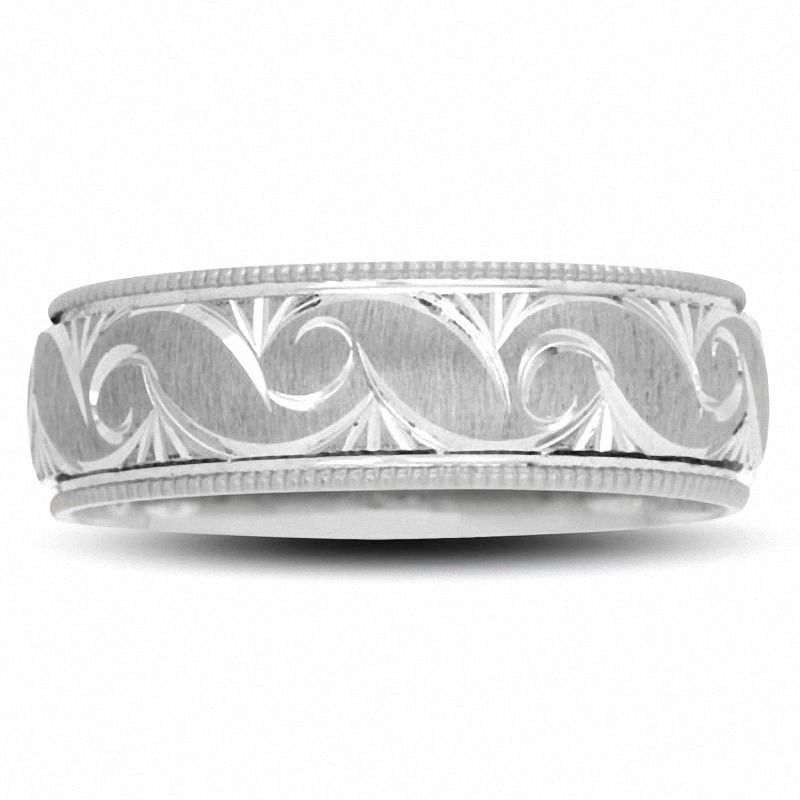 Main Image 1 of Men's 6.0mm Swirl Wedding Band in 10K White Gold