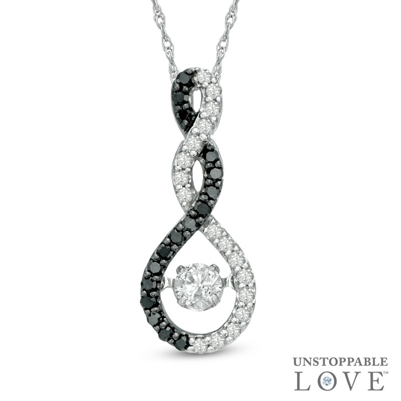 Main Image 1 of 3/8 CT. T.W. Enhanced Black and White Diamond Cascading Infinity Pendant in 10K White Gold