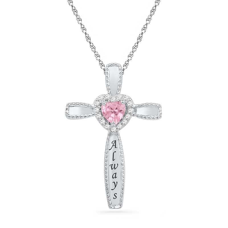 Lab Created Pink Sapphire Heart-Shaped Tennis Necklace | White | Size 18 | Helzberg Diamonds