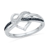 Enhanced Black And White Diamond Accent Swirled Heart Ring In Sterling Silver