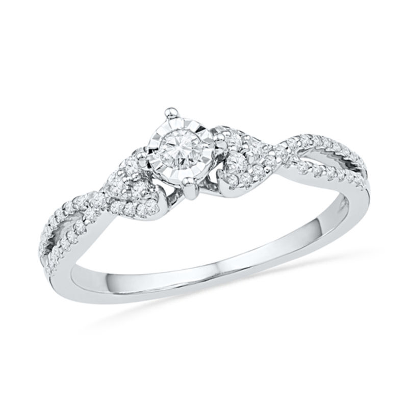 Main Image 1 of 1/4 CT. T.W. Diamond Twist Shank Promise Ring in 10K White Gold