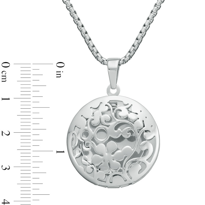 Main Image 3 of Floral Cutout Circle Locket in Stainless Steel - 24&quot;