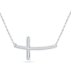 Thumbnail Image 1 of 1/10 CT. T.W. Diamond Sideways Curved Cross Necklace in 10K White Gold