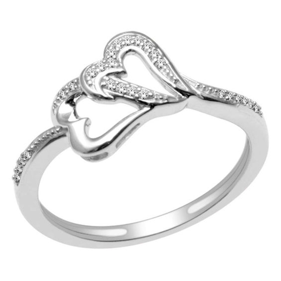 double heart ring with diamonds