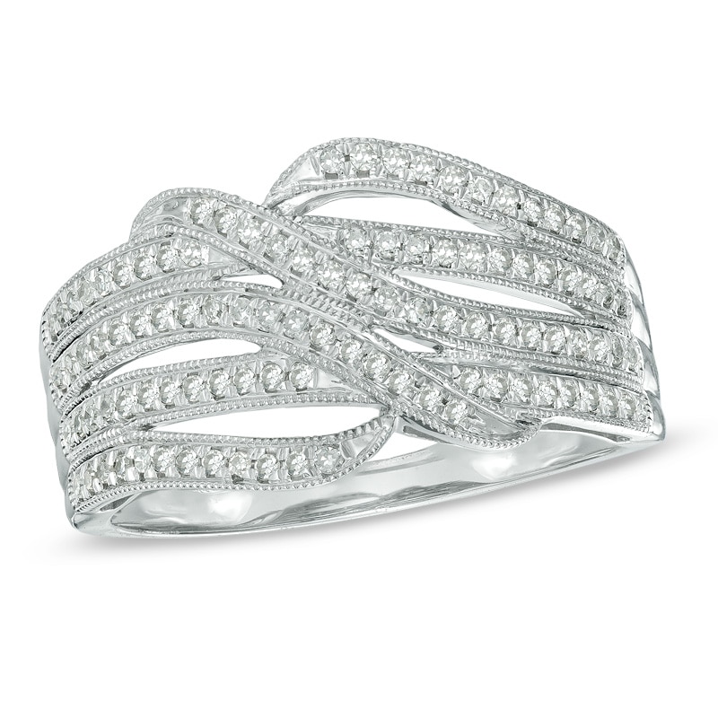 1/3 CT. T.W. Diamond Vintage-Style Waves Ring in 10K White Gold